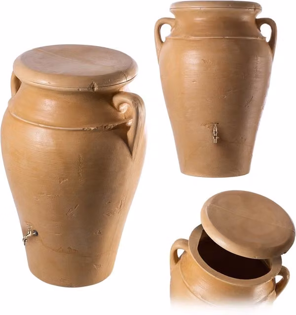 Serbatoio per acqua piovana Kadax marrone con rubinetto e coperchio, capacità 300 l, L: 120 cm, P: 80 cm, H: 118 cm
