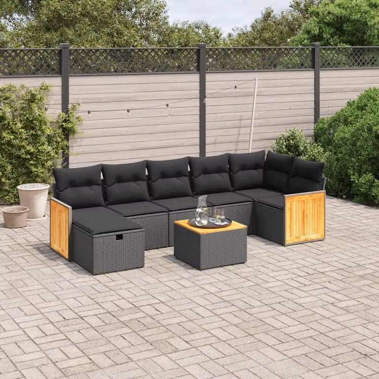 Maison Exclusive - Set da giardino 8 pezzi con cuscini in polyrattan nero