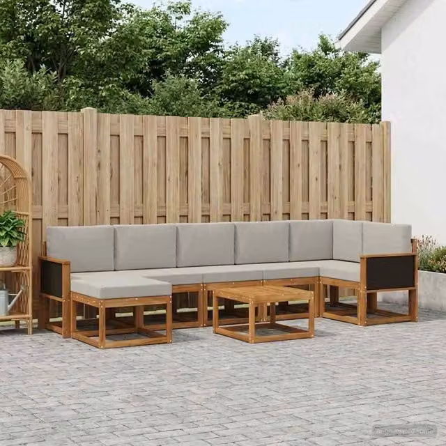 Set di divani da esterno vidaXL a forma di U composto da 8 pezzi in legno di acacia con cuscini beige e grigio – 1