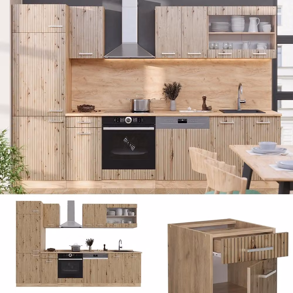Cucina componibile moderna R-Line Vicco in rovere marrone, L: 300 cm – 2