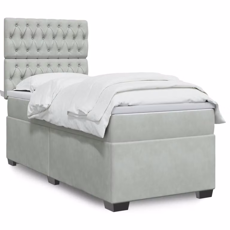 vidaXL Giroletto a Molle Ibrido con Materasso in Velluto Grigio Chiaro e Bianco, L/P/H: 90 x 190 cm
