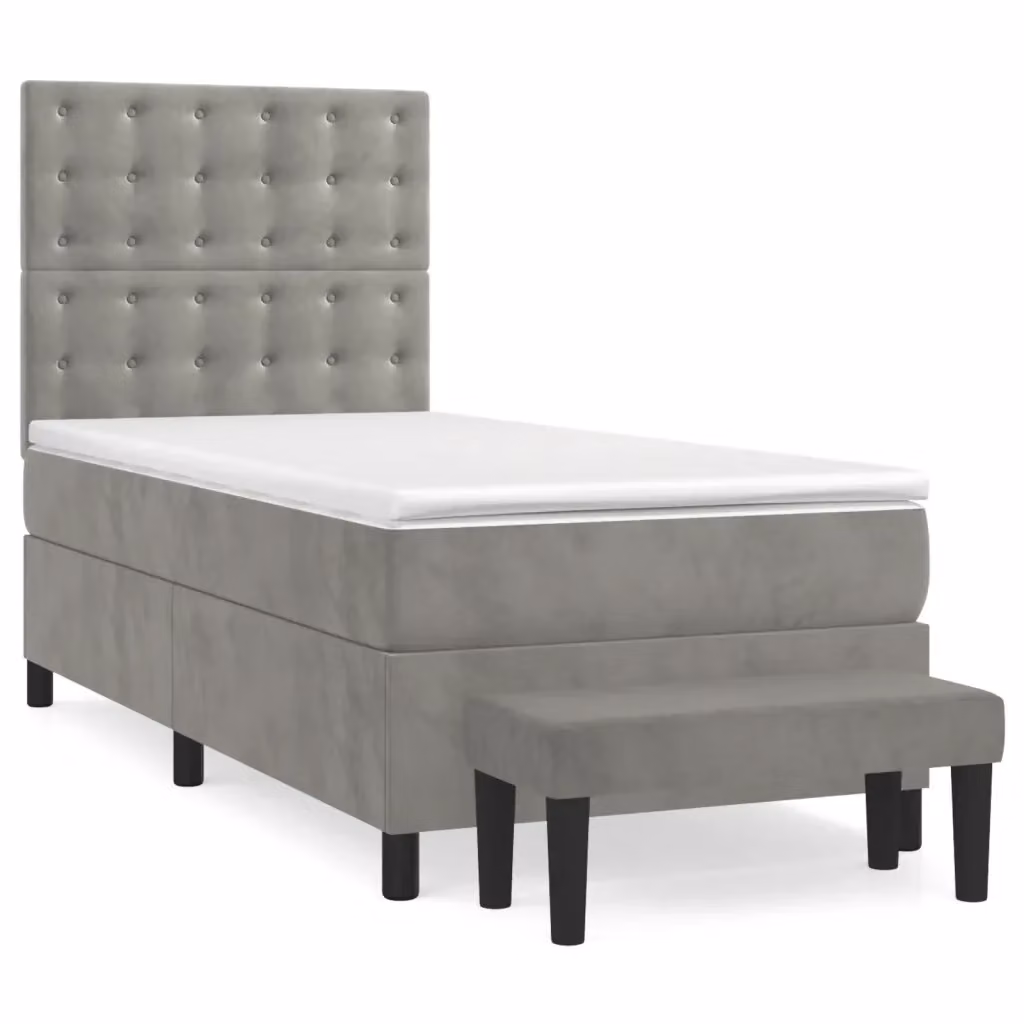 Letto con Giroletto a Molle e Materasso Ibrido vidaXL in Velluto Grigio e Bianco L/P/H: 203 x 80 x 128 cm – 2