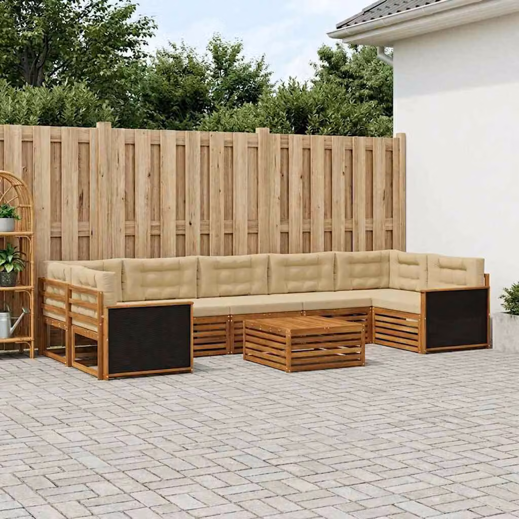 Set di divani da esterno vidaXL 8 pz in legno di acacia con tavolo da caffè, colore beige e marrone