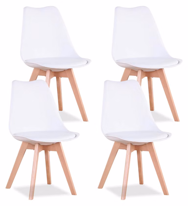 Set di 4 sedie da pranzo - Sedia per cucina - Seduta in plastica - Gambe in legno di faggio massello - Stile moderno e minimalista - Adatta per cucina, sala da pranzo e ufficio - Colore: bianco