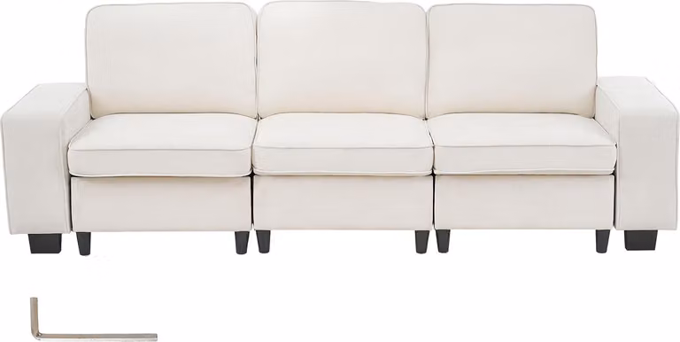 SucceBuy divano modulare con spazio di archiviazione integrato, divano moderno con tasche laterali e robusta struttura in metallo, divano letto versatile per soggiorni, camere da letto, case e uffici, bianco