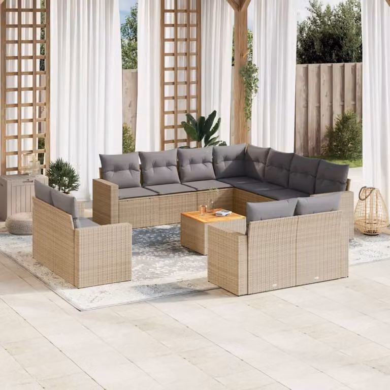 vidaXL Set Divano da Giardino 12 pz in Polyrattan con Cuscini Beige e Grigio per Terrazza e Giardino
