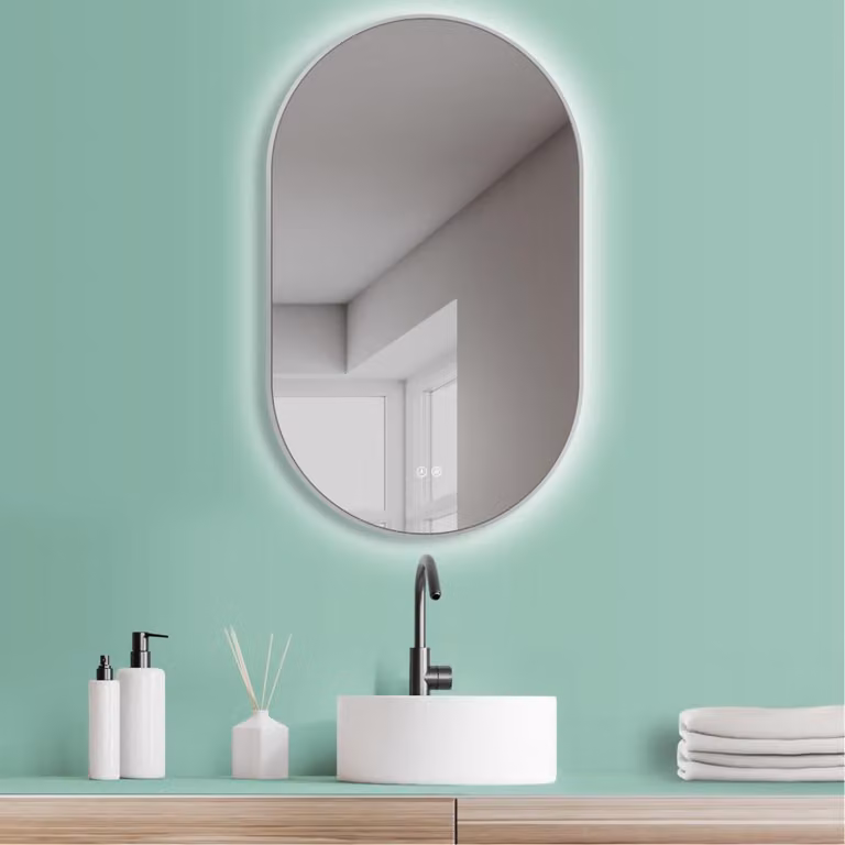 Specchio a LED ovale, 45x75 cm, con interruttore touch, antiappannamento, colore bianco
