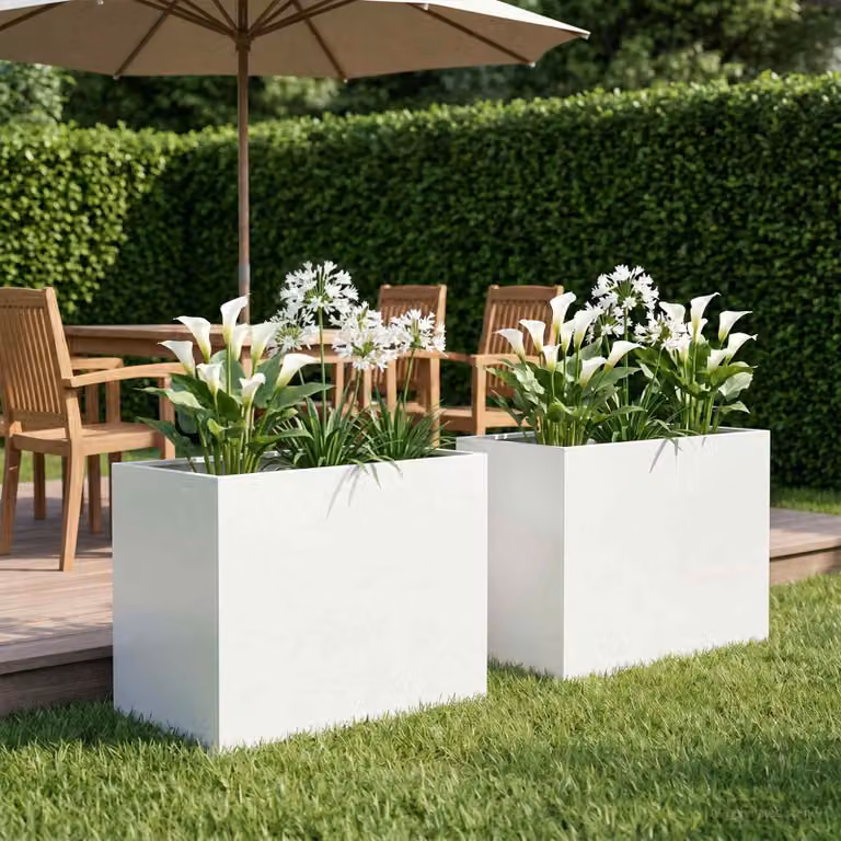 Set di 2 vasi da giardino vidaXL in metallo bianco L/P/H: 60 x 40 x 50 cm