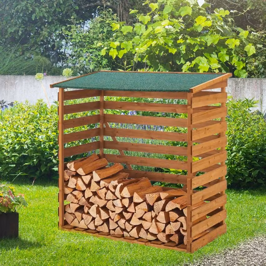 Caminetto a legna da giardino Casetta porta legna da esterno 116x65x123cm Grebe