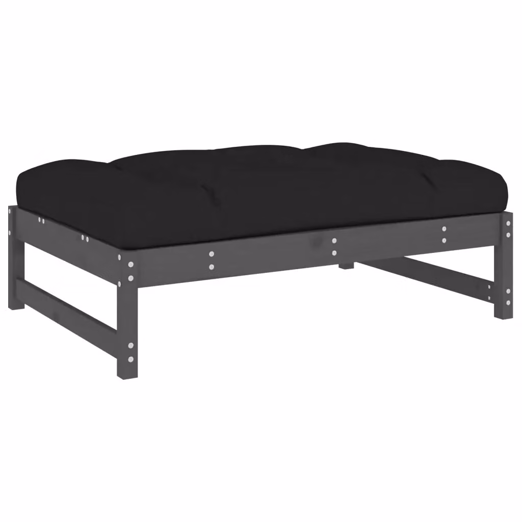 Poggiapiedi da Giardino vidaXL in Legno di Pino Grigio e Nero con Cuscini inclusi L: 120 cm, P: 80 cm, H: 30 cm – 2