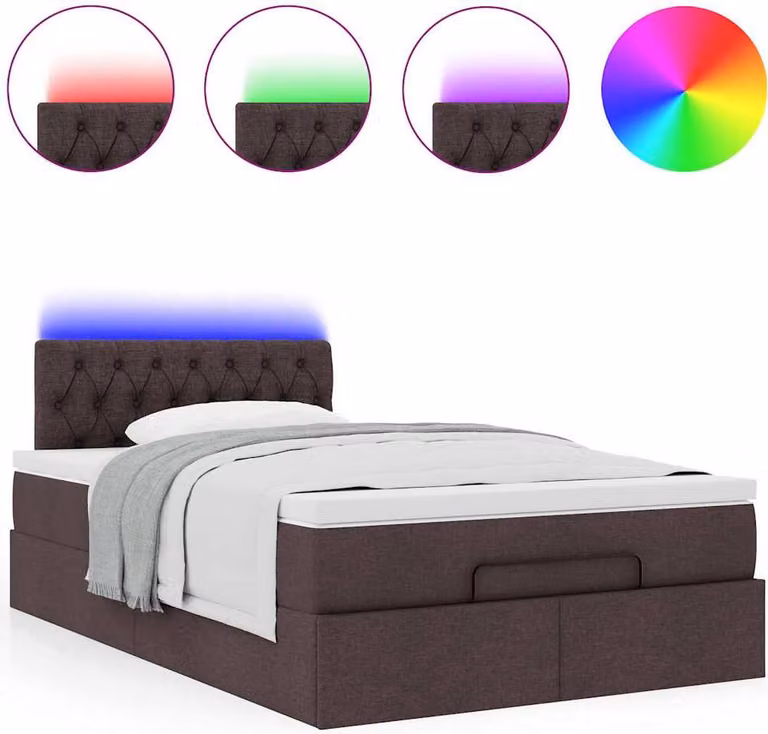 Pouf Letto con Materasso Marrone Scuro 120x200 cm in Tessuto