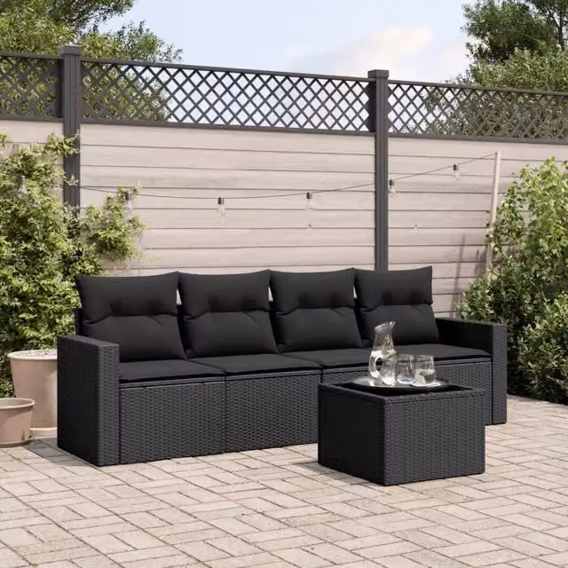 Salotto da Giardino-Set Divani da Giardino 5 pz con Cuscini in Polyrattan Nero 958846
