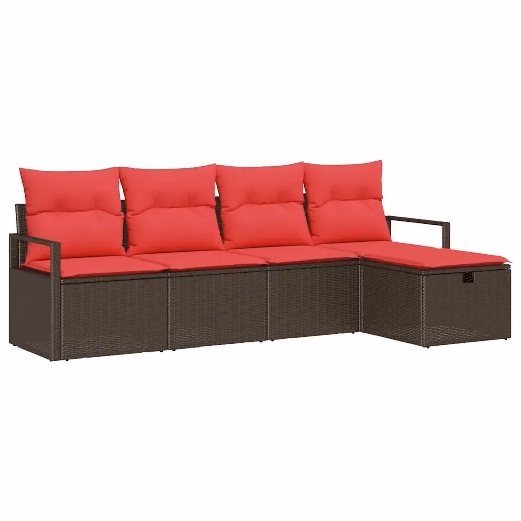 Set Divano da Giardino a L con Poltrona e Tavolino vidaXL, 5 Pezzi in Polyrattan Marrone con Cuscini Inclusi – 2