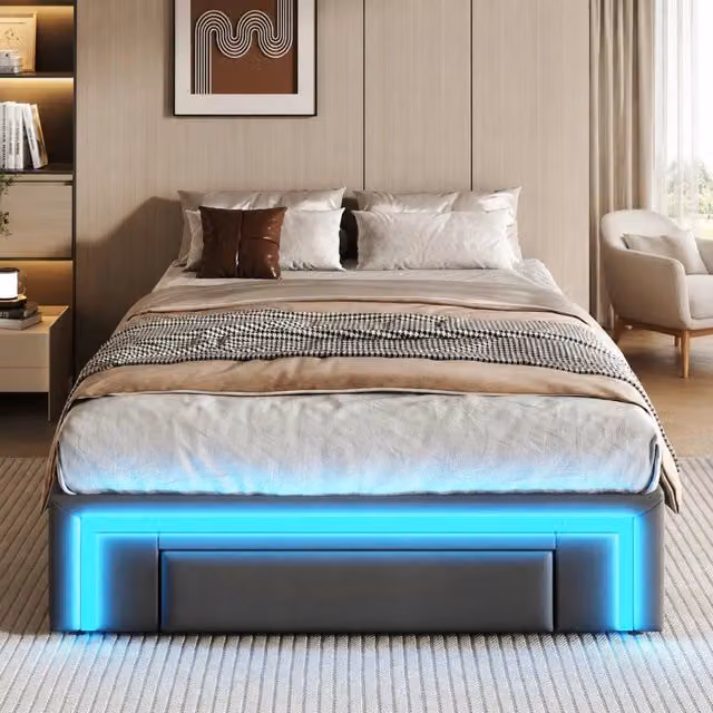 Letto Mivray con cassetti e illuminazione LED RGB in similpelle PU grigio L/P: 90 x 200 cm