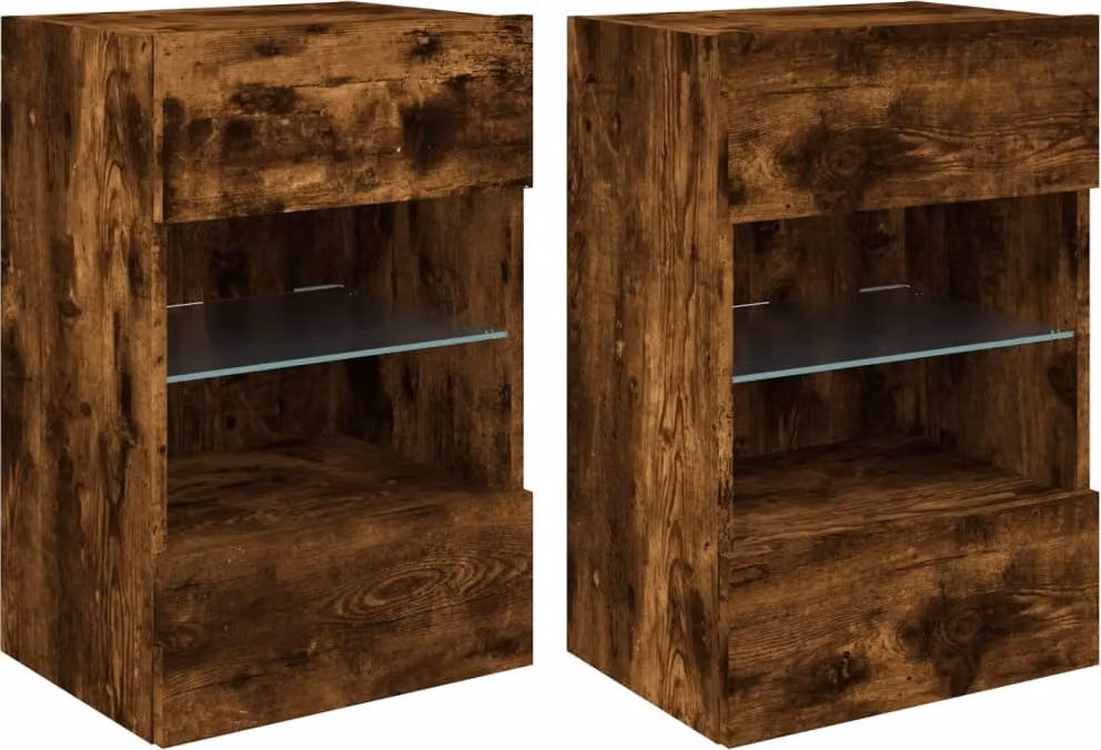 Mobili da parete con luci LED per TV 2pz Rovere Fumo 40x30x60,5 cm