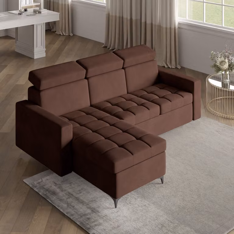 Divano angolare KAME di Masseno con funzione letto a L, divano con box letto, divano da soggiorno, divano, divano letto, set di divani - marrone, KRONOS 06