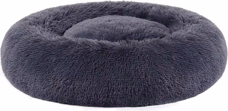 Lettino per cani Feandrea, cestino per gatti, cuscino a ciambella, lavabile, imbottitura centrale rimovibile, peluche lungo, diametro 70 cm, grigio scuro