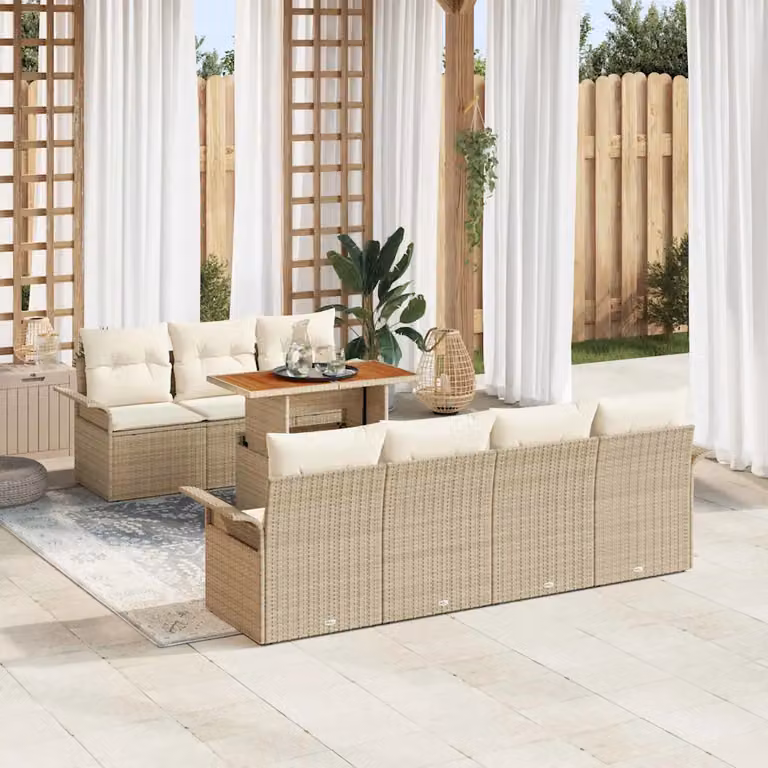 Set Divano da Giardino a L vidaXL 8 Pezzi Beige con Cuscini e Tavolino in Acciaio Verniciato a Polvere