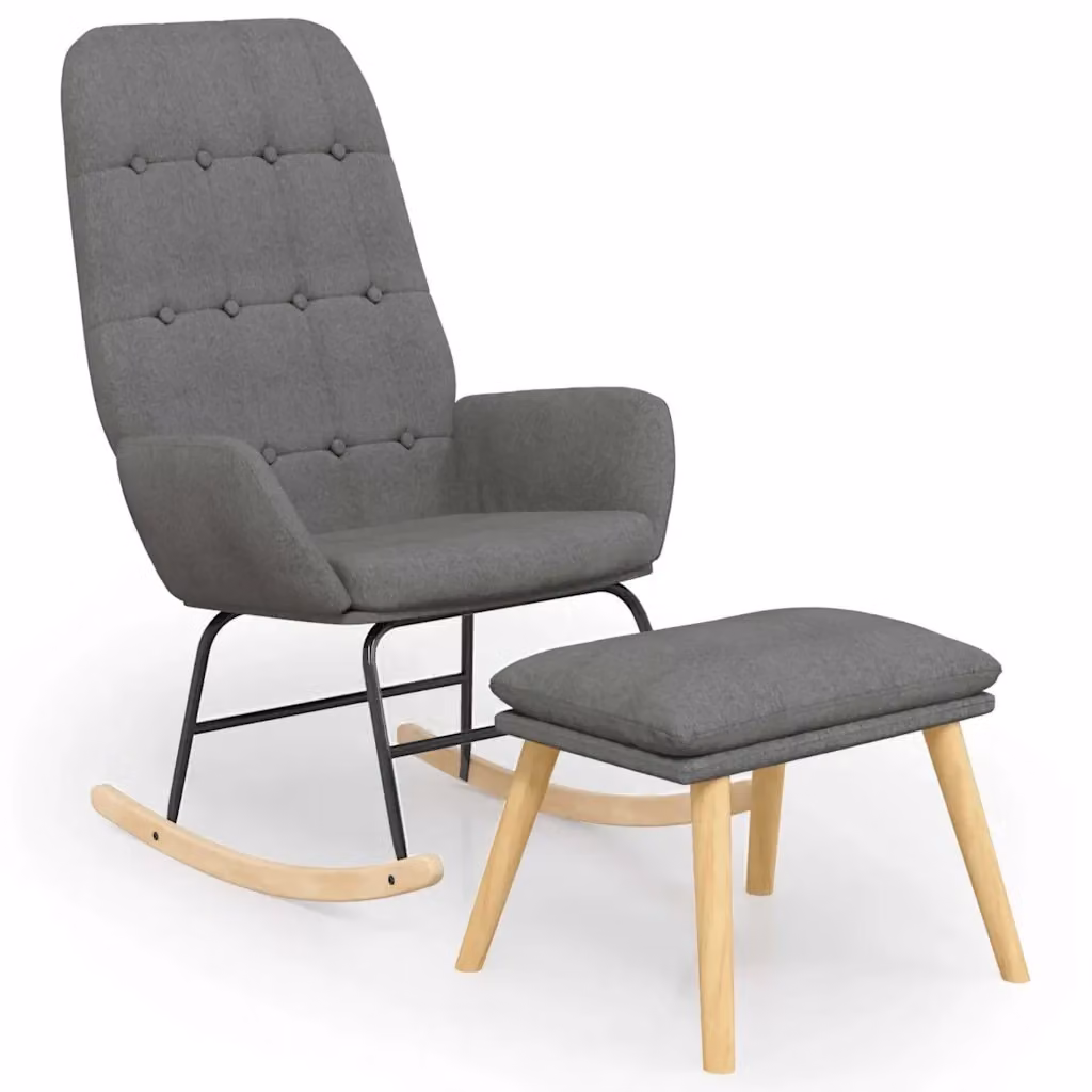 Poltrona a dondolo con poggiapiedi DESIGN IN in tessuto grigio chiaro e struttura in legno e metallo – 2