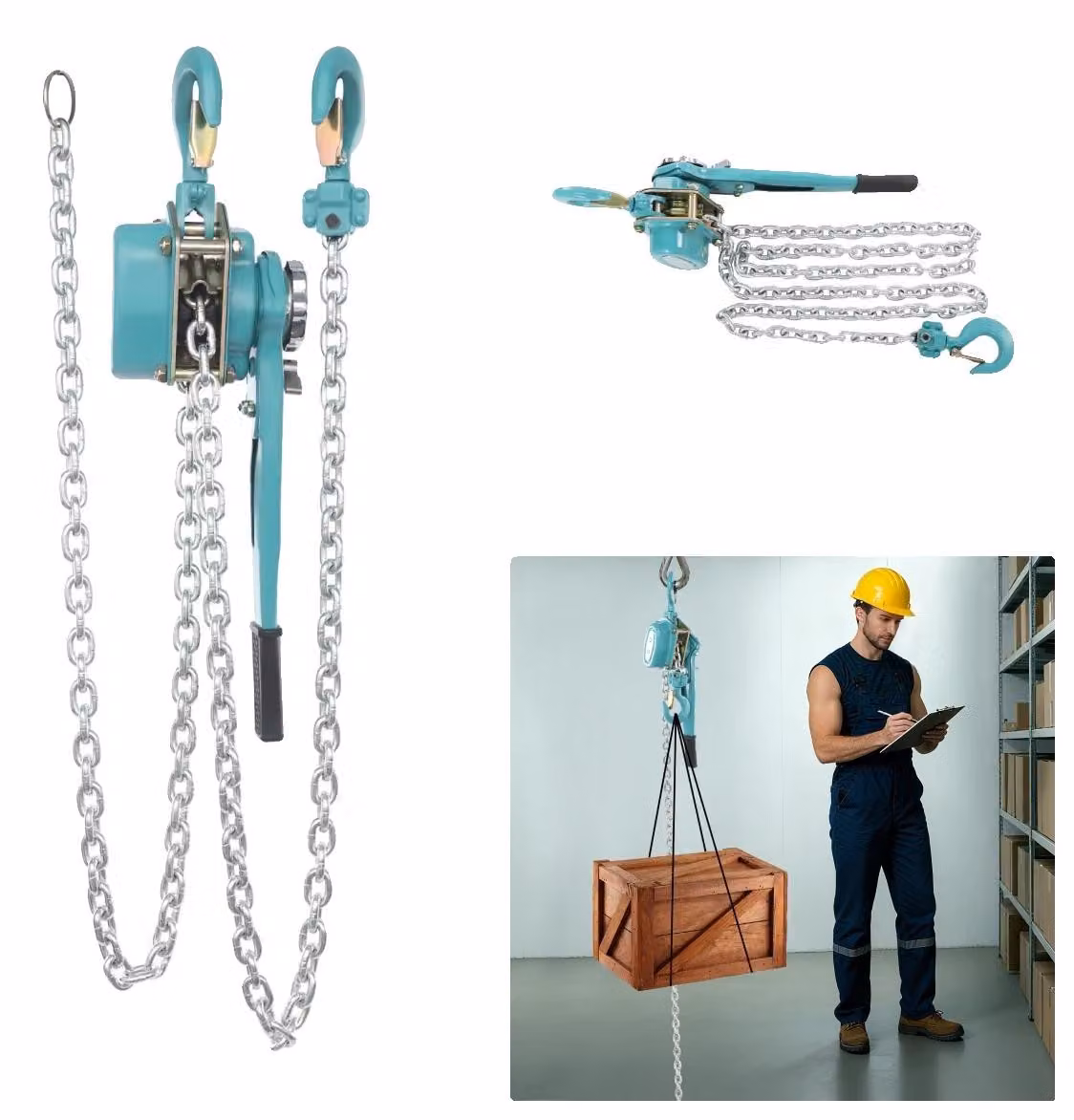 Paranco a catena, portata 1500 kg, altezza di sollevamento 3 m, 1,5 tonnellate, 3 m