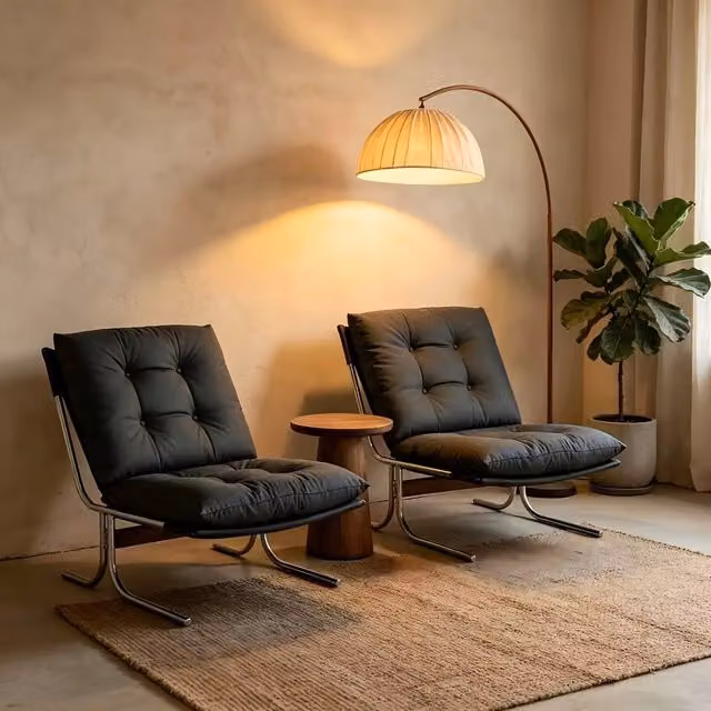 Poltrona Relax ¨C Minimal ¨C Nero Similpelle Gambe in Metallo Soggiorno Camera