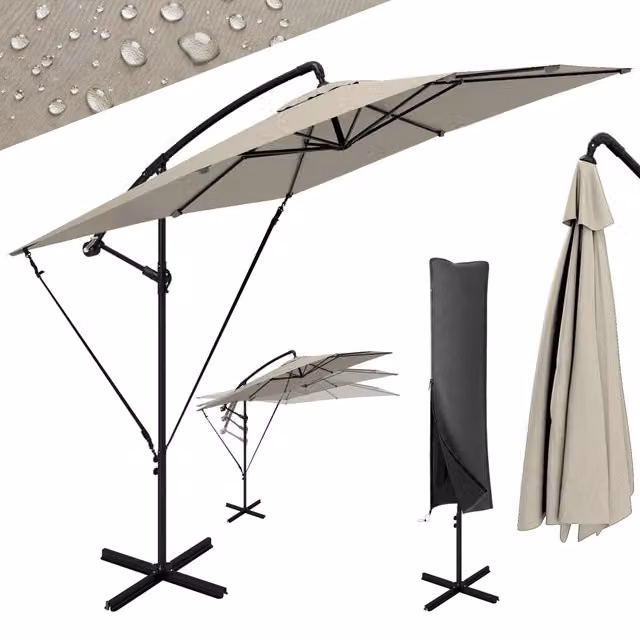 Ombrellone a Sbalzo in Metallo e Poliestere con Protezione UPF 50+, Colore Beige, L/P: 247 x 247 cm