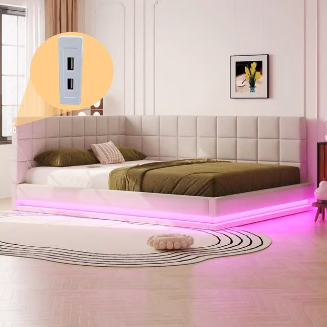 Divano letto - Xylo - 160x200 cm LED USB velluto beige