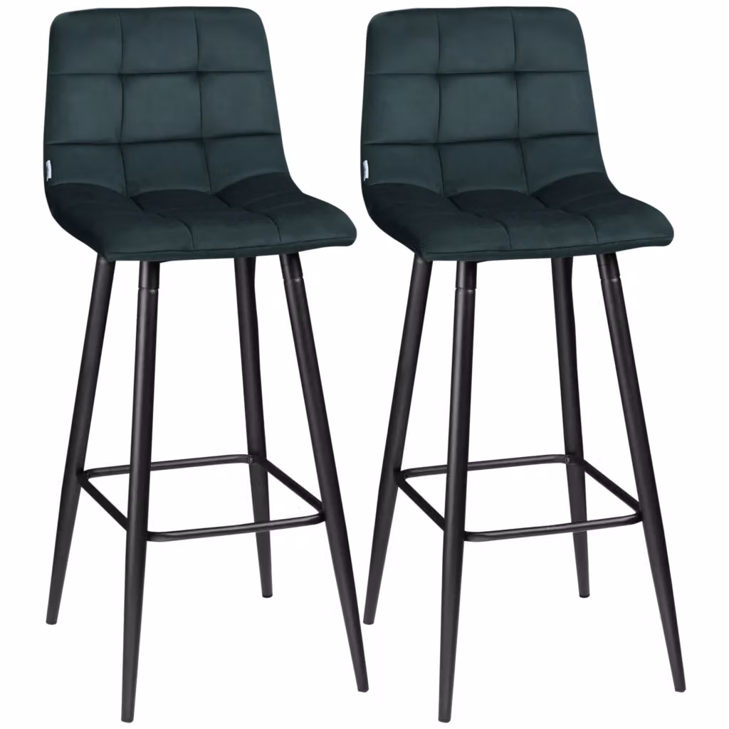 Set di 2 sgabelli alti da cucina Xylo in velluto verde con schienale e poggiapiedi – 2