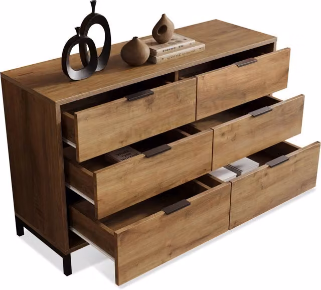 Cassettiera moderna Chicfurn in legno e metallo per camera e soggiorno, colore marrone e nero, L/P/H: 120 x 27 x 76 cm