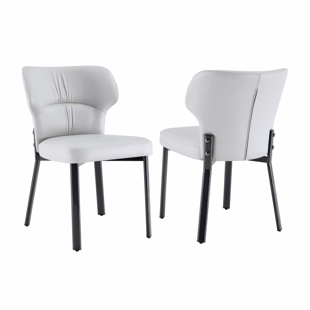 Set di 2 sedie da pranzo Minimal in similpelle grigia con seduta imbottita e gambe in metallo nero in stile moderno – 2