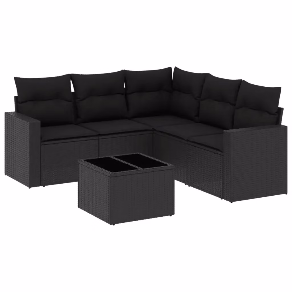 Set Divano da Giardino vidaXL 6 pz a L con Cuscini Neri e Tavolino in Vetro – 2