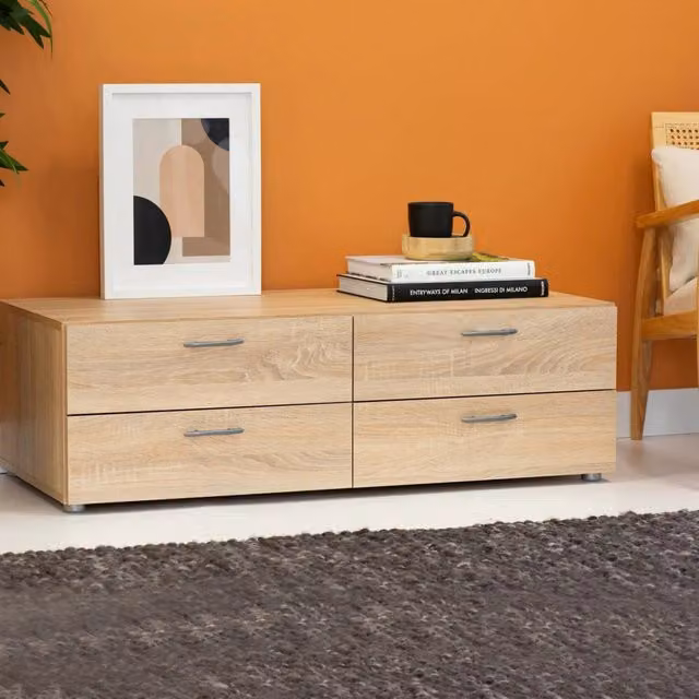 Cassettiera Gignod DMORA in Rovere per Camera da Letto o Ufficio, L 111 x P 52 x H 35 cm