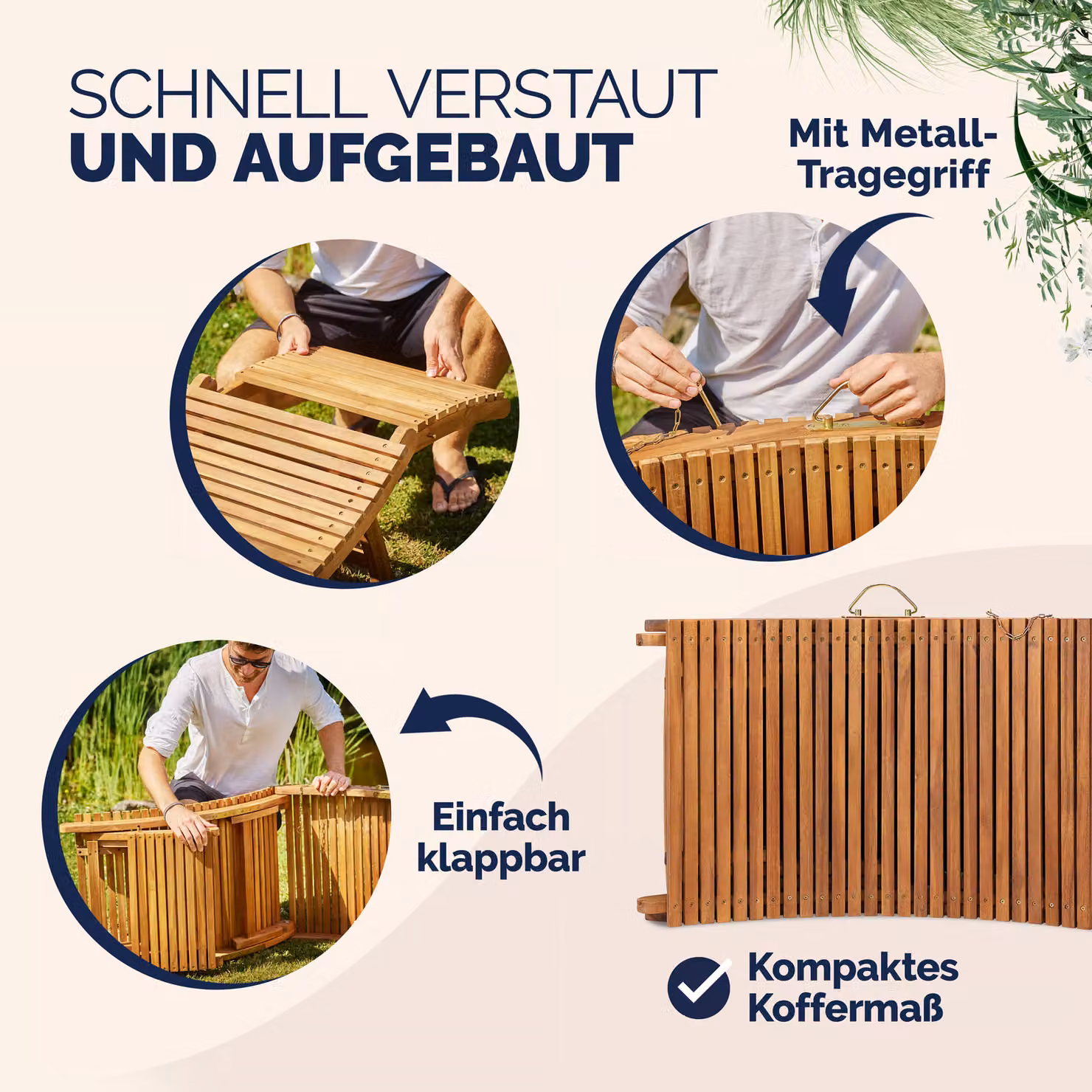 Set di 2 lettini pieghevoli Casaria in legno di acacia certificato FSC colore marrone con poggiatesta regolabile – 3