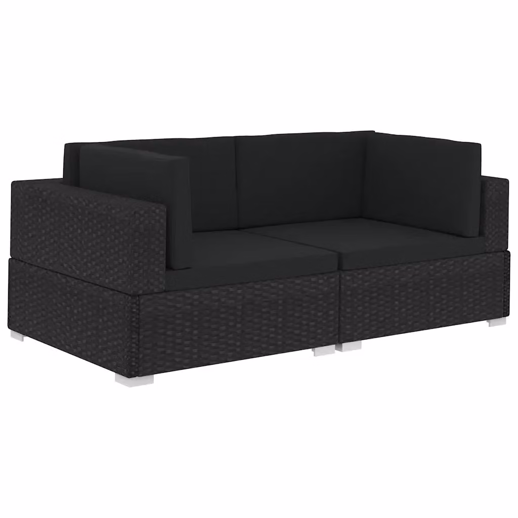 Set di 2 Poltrone Modulari ad Angolo in Polyrattan Nero con Cuscini per Giardino – 2