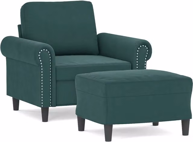 Poltroncina con Poggiapiedi Verde Scuro 60 cm in Velluto CFW4688315