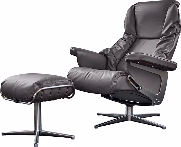 KAWOLA MODO poltrona reclinabile girevole in pelle grigio scuro con sgabello