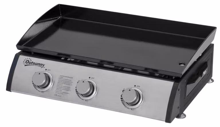 Griglia a gas portatile con 3 bruciatori | Colore: argento, nero | Dimensioni: 48x63x21 cm