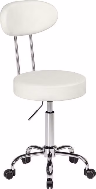 Sgabello girevole con ruote e schienale regolabile HOMCOM in pelle sintetica bianca – 1