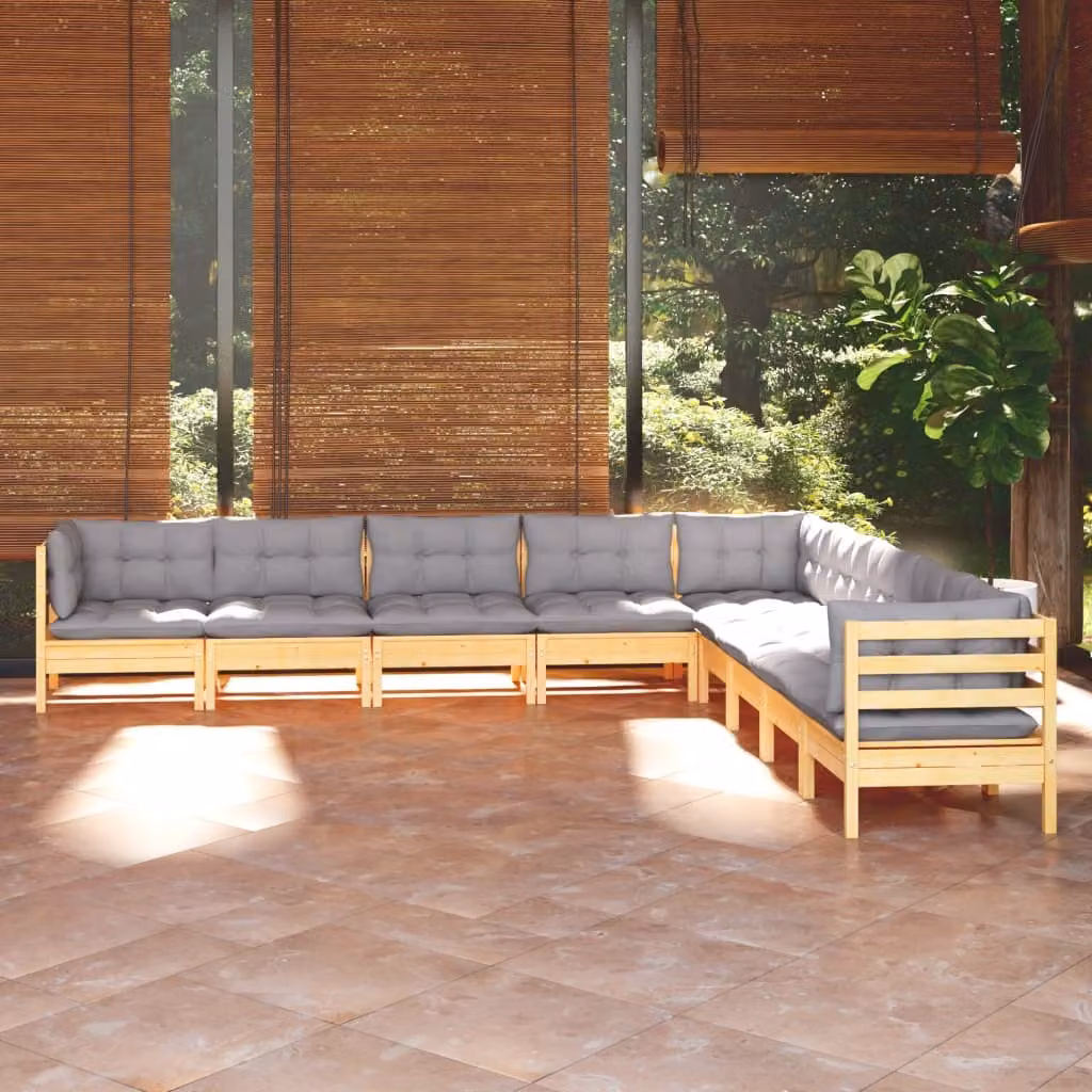 Maison Exclusive - Set Divani da Giardino 9 pz con Cuscini Grigi Massello di Pino