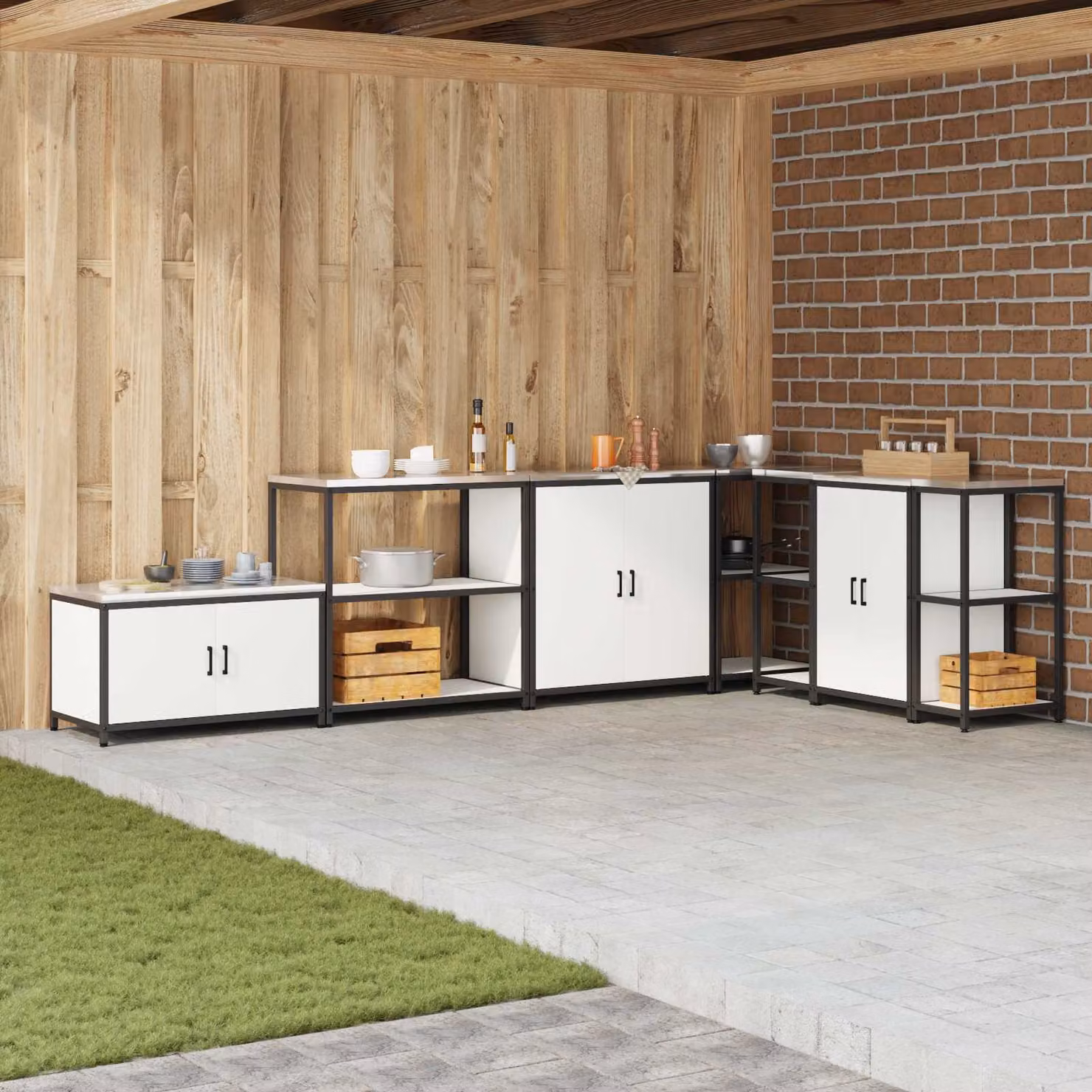 Unità di scaffali per cucina e giardino vidaXL HATTEM in metallo bianco, L 90 cm x P 50 cm x H 92 cm