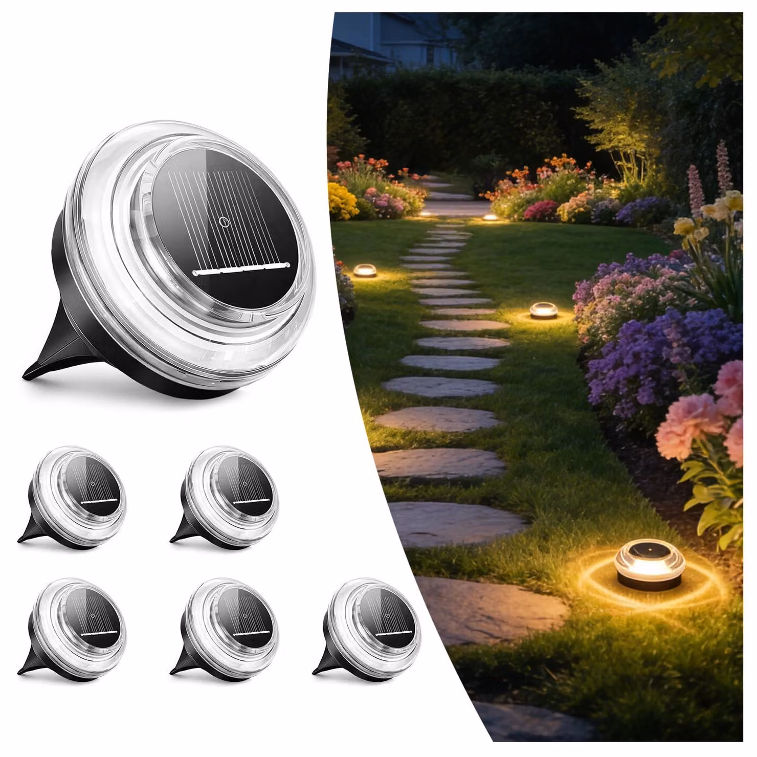 Set di 6 luci da giardino solari, con 4 LED, grado di protezione IP65 (resistenti all'acqua), luce bianco caldo