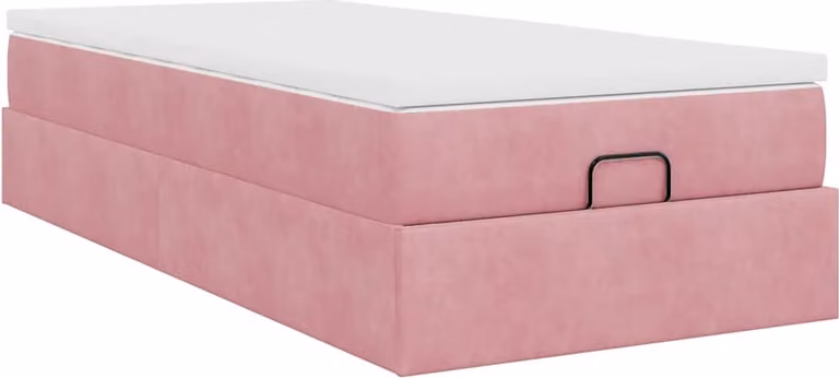 Struttura Letto Pouf con Materasso Rosa 90x190 cm in Velluto