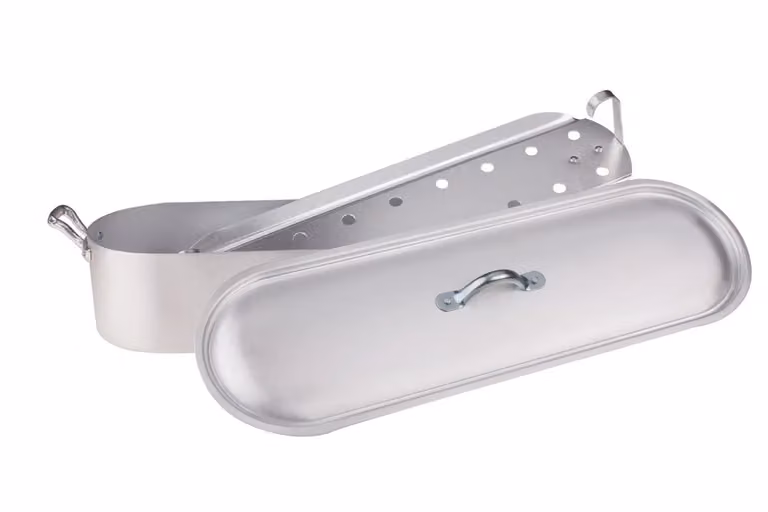 Pesciera finitura opaco con orlo maniglie alluminio con coperchio e griglia, diam.35cm