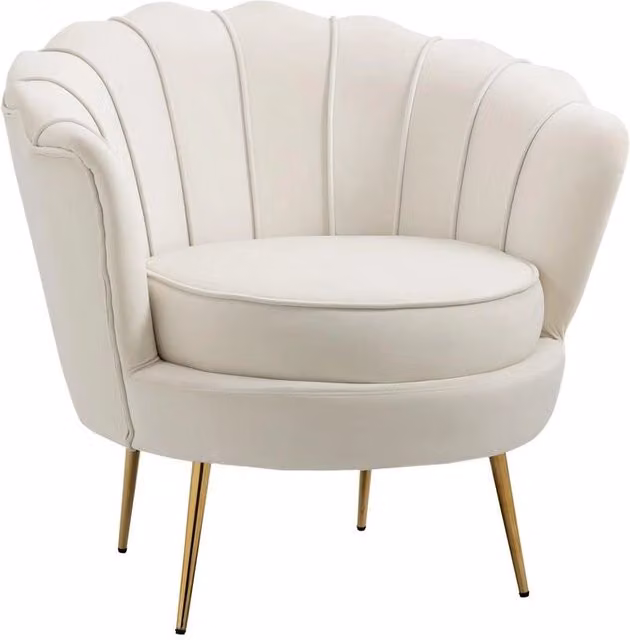 POLTRONA DI DESIGN STILE VINTAGE IMBOTTITA IN VELLUTO, 79X77X77CM, CREMA