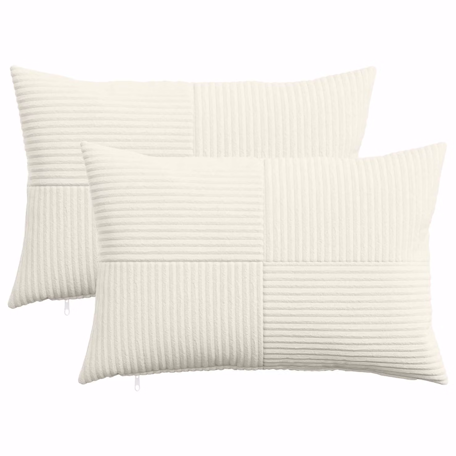 Set di 2 federe vidaXL ALMELO in velluto a coste color crema, L 50 cm x P 30 cm