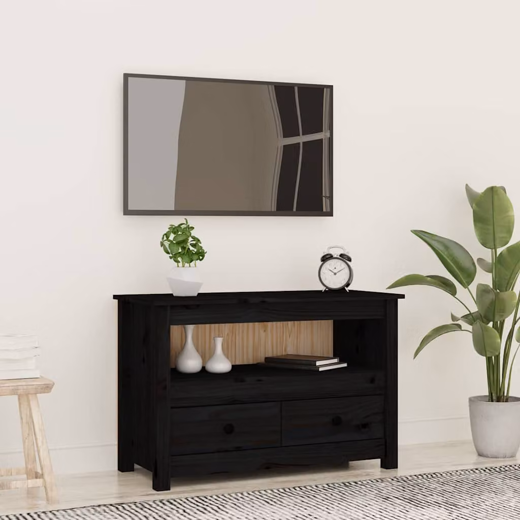 vidaXL Mobile Porta TV Nero in Legno di Pino e Metallo, Stile Rustico, L 79 cm x P 35 cm x H 52 cm
