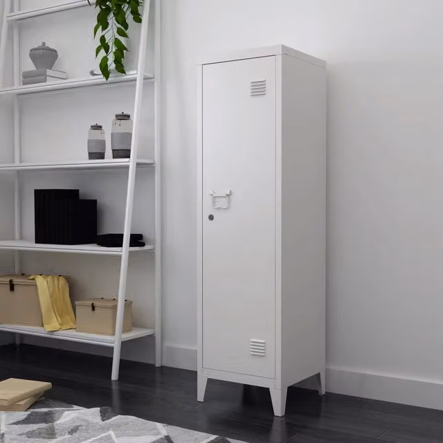 Armadio da ufficio in metallo Kurikka en.casa bianco con ante a battente e ripiani regolabili L: 38 cm, P: 38 cm, H: 137 cm – 1