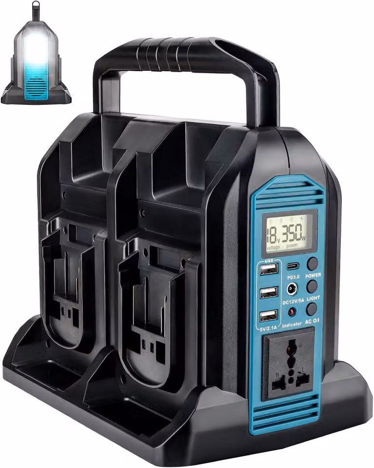 Convertitore di corrente sinusoidale da 350 W con luci a LED e porte USB per batteria