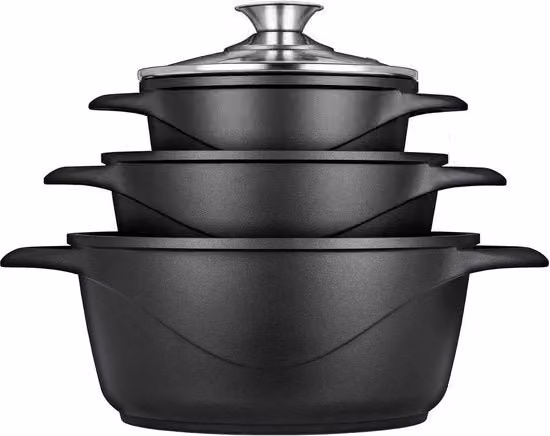 Set di cottura in ghisa - 3 casseruole - nero - alluminio