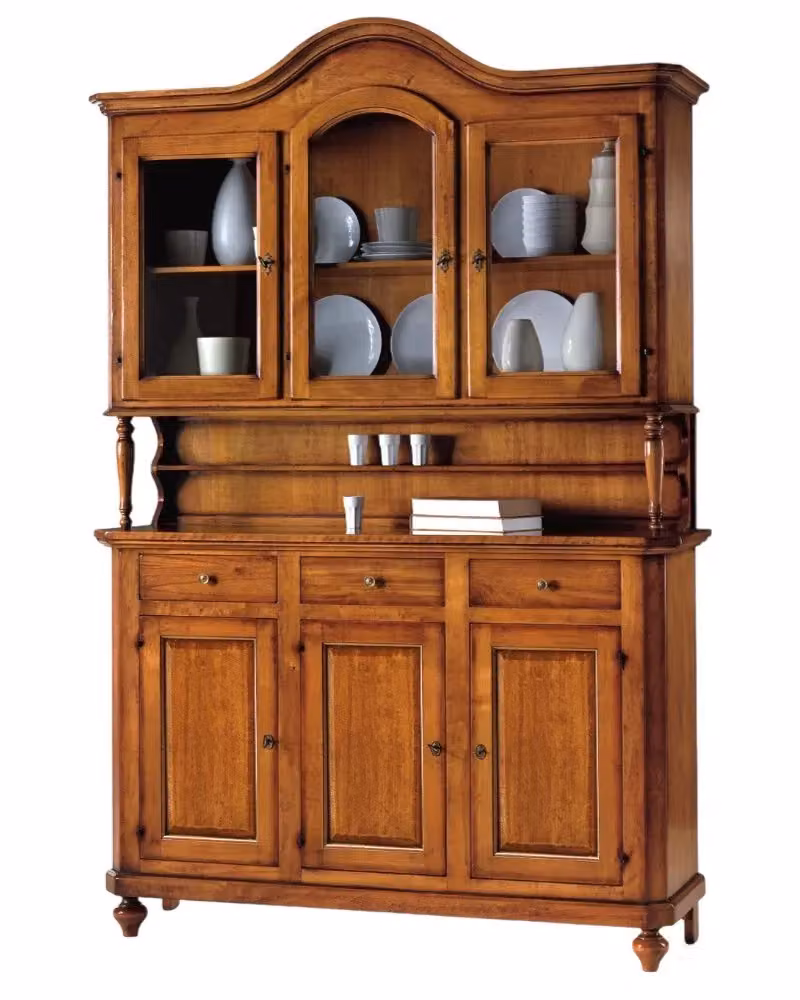 Cristalliera napoletana Mobili 2G in legno massello con ante in vetro, colore noce, L: 150 cm, P: 43 cm, H: 215 cm – 2